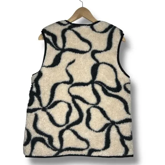 Free People Damson Madder UK 10 US 6 Marta Borg Gilet Bow Vest Teddy Black New - Picture 12 of 16